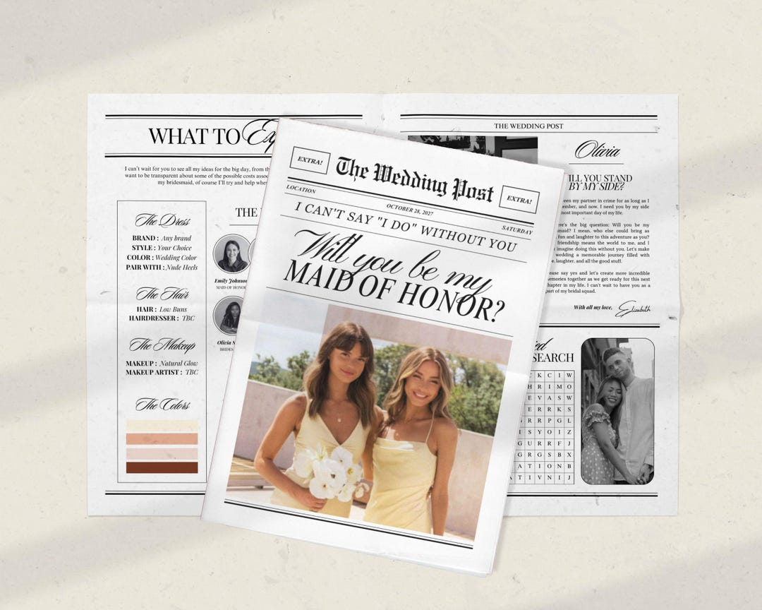 Maid of Honor Proposal Newspaper Template, Newspaper Flower Bouquet