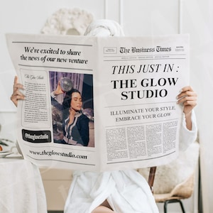 Modello di giornale aziendale Canva, annuncio di giornale di grandi dimensioni modificabile, giornale personalizzato per servizi fotografici di branding, download immediato, 108
