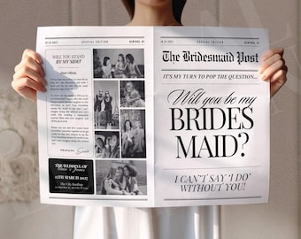 Canva Bridesmaid Newspaper Flower Wrap, Bridesmaid Proposal Newspaper Bouquet, Newspaper Bridesmaid Proposal Card template, 109