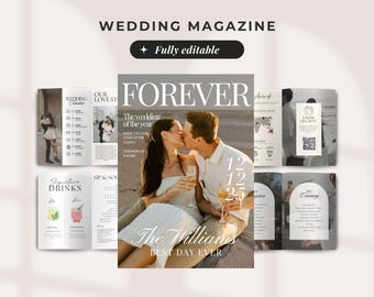 Szablon magazynu ślubnego, szablon programu ślubnego, broszura ślubna, plan ślubu, prezenty powitalne na ślub, niestandardowy szablon Canva, 335