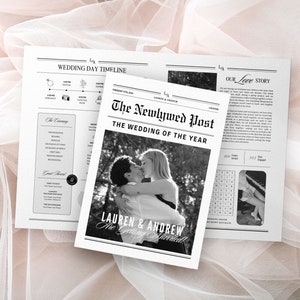 Large Newspaper Wedding Program, Canva Wedding Newspaper Template, Newspaper Club Tabloid Template, Folded Large Wedding Day Newspaper, 078 image 2