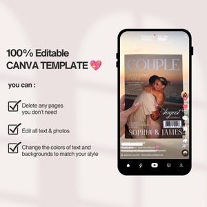 Plantilla de revista personalizada para parejas, regalo de aniversario personalizado para novio, regalos de cumpleaños para él y para ella, revista Canva, 327 imagen 8