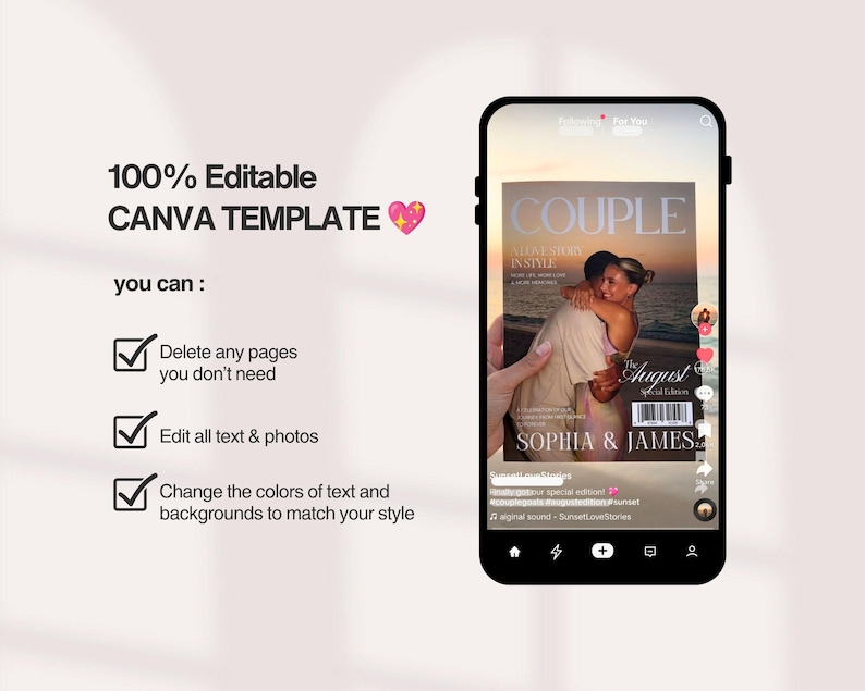 Plantilla de revista personalizada para parejas, regalo de aniversario personalizado para novio, regalos de cumpleaños para él y para ella, revista Canva, 327 imagen 8