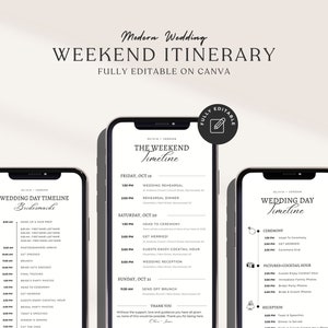 Canva wedding timeline template for bridal party, Digital Wedding weekend itinerary template, Electronic Wedding day itinerary editable, 061