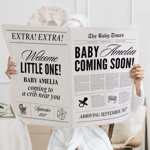 Editable Newspaper Pregnancy Announcement, Canva Baby Newspaper Template, Baby Coming Soon, The Pregnancy post, Digital Download, 088A