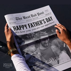 Plantilla de periódico del Día del Padre de Canva, Primer regalo DIY del Día del Padre para marido, Tarjeta imprimible para papá, Regalos de descarga instantánea editables, 161
