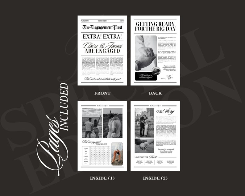 Editable Wedding Engagement Newspaper template, Canva newspaper wedding engagement, Engagement Wedding Newspaper For Photography, 150 image 6