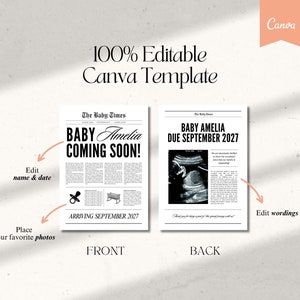 Large newspaper baby announcement, Canva newspaper pregnancy announcement, Pregnancy announcement newspaper, Newspaper baby shower, 088 image 5
