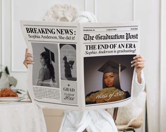 Graduation Newspaper Template, Custom Grad Inviation, Senior Photography Announcement, Canva template, Digital Download, 102