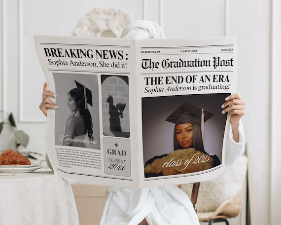 Graduation Newspaper Template, Custom Grad Inviation, Senior Photography Announcement, Canva template, Digital Download, 102