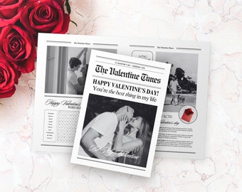 Canva Valentines Day Newspaper Template, Editable Newspaper Valentines Day Gift, Large Valentines Day Newspaper For Photography, 112