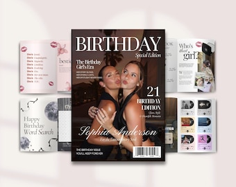 Plantilla de revista de cumpleaños, regalo personalizado para tu mejor amiga, recuerdo editable para tu mejor amiga y hermana, plantillas personalizadas de Canva.