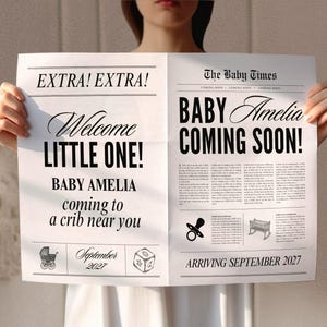 Canva Newspaper Pregnancy Announcement Template, Editable Baby Custom Newspaper, Baby Coming Soon, The Pregnancy post, Digital Download, 187