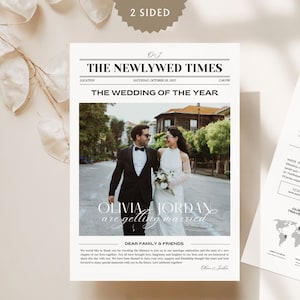 2 sided Wedding Newspaper, Newspaper Wedding Program, Canva Wedding Day Newspaper Template, Custom newspaper wedding, 053