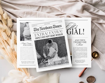 Canva newspaper baby announcement, Large baby announcement newspaper, Baby gender reveal newspaper, Pregnancy announcement newspaper, 107