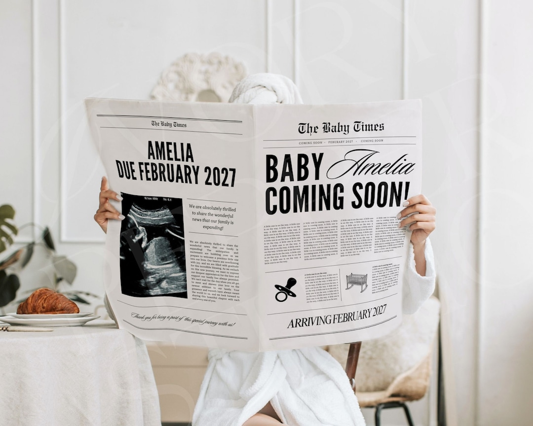 Canva Newspaper Pregnancy Announcement, Large Newspaper Baby