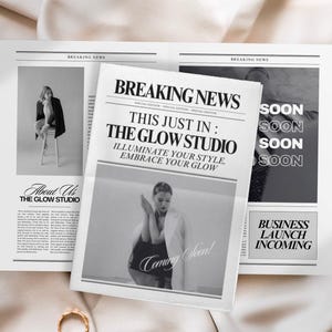 Modello di giornale aziendale Canva, annuncio di giornale di grandi dimensioni modificabile, giornale personalizzato per servizi fotografici di branding, download immediato, 290