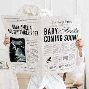 Canva newspaper pregnancy announcement, Large newspaper baby announcement, Pregnancy announcement newspaper, Newspaper baby shower, 088