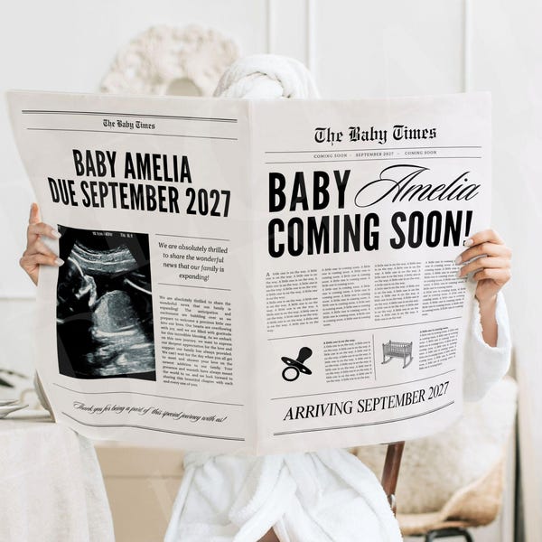 Zeitung Schwangerschaftansage Vorlage, Baby Ankunft (Digitaler Download)