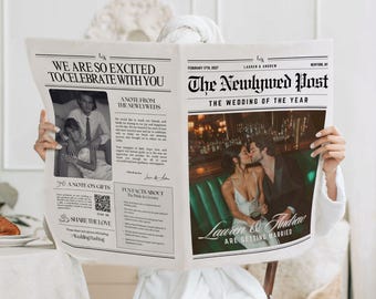 Large Newspaper Wedding Program, Canva Wedding Newspaper Template, Printable Wedding Invitation, Wedding Day Custom Newspaper, 179