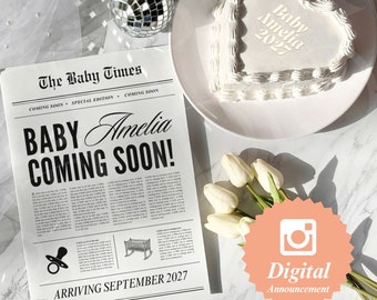 Digital pregnancy announcement newspaper, Newspaper Baby Announcement Digital, Gender Neutral Baby Announcement, Social Media Reveal, 125