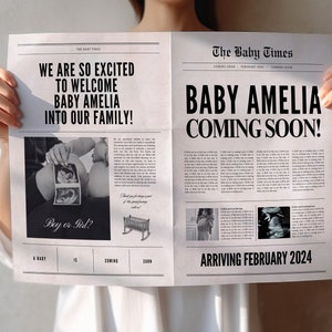 Canva newspaper baby announcement, Large newspaper pregnancy announcement template, Pregnancy announcement newspaper baby shower, 083