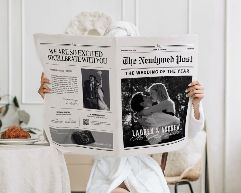 Large Newspaper Wedding Program, Canva Wedding Newspaper Template, Newspaper Club Tabloid Template, Folded Large Wedding Day Newspaper, 078 image 3