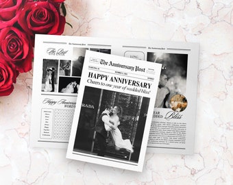 Canva wedding anniversary newspaper template, Wedding newspaper first anniversary, printable 1st anniversary gift, newspaper poster, 114