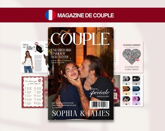 Couple Magazine Template, Cadeau Personnalisé Anniversaire, Personalized Gift for boyfriend,  Anniversary Keepsake, Custom Canva Template