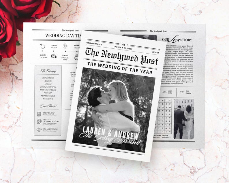 Large Newspaper Wedding Program, Canva Wedding Newspaper Template, Newspaper Club Tabloid Template, Folded Large Wedding Day Newspaper, 078 image 10