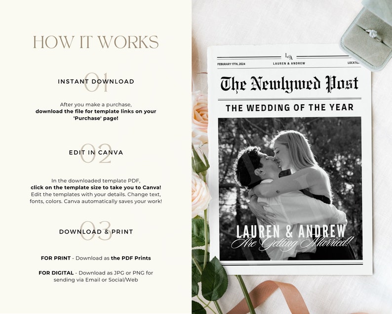 Large Newspaper Wedding Program, Canva Wedding Newspaper Template, Newspaper Club Tabloid Template, Folded Large Wedding Day Newspaper, 078 image 8