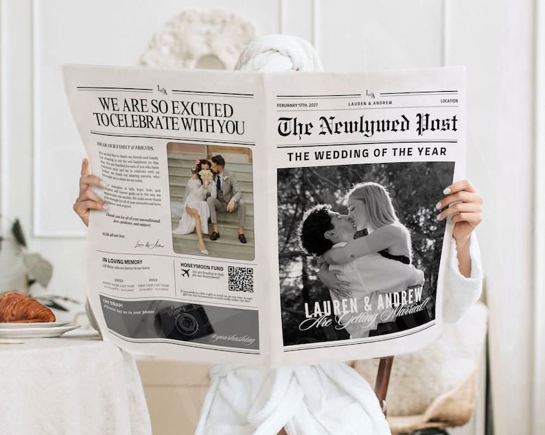Large Newspaper Wedding Program, Canva Wedding Newspaper Template, Newspaper Club Tabloid Template, Folded Large Wedding Day Newspaper, 078 image 1