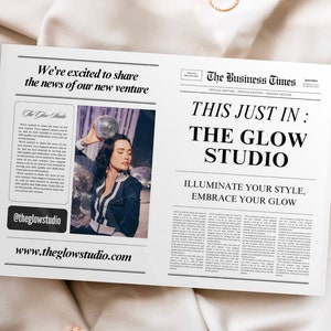 Editable Large Newspaper New Business Announcement, Canva Business Newspaper Template, Business Announcement Newspaper For Photography, 108