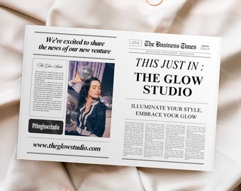 Editable Large Newspaper New Business Announcement, Canva Business Newspaper Template, Business Announcement Newspaper For Photography, 108