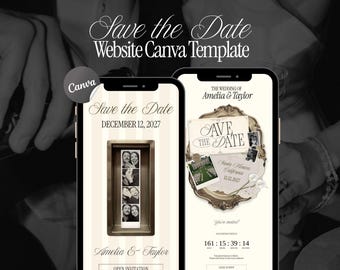 Photo Booth Save The Date, Canva Wedding Website Template, Video Invitation with RSVP, Ivory Old Money Style (Digital Download)