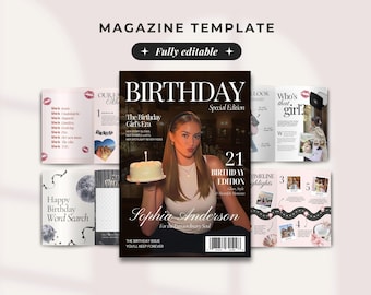 Szablon magazynu urodzinowego, spersonalizowany prezent dla najlepszej przyjaciółki i dla niej, edytowalna pamiątka dla najlepszej przyjaciółki i siostry, niestandardowe szablony Canva