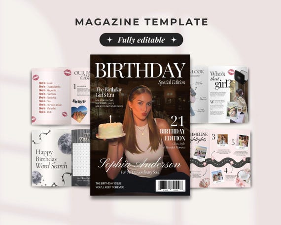 Birthday Magazine Template, Personalized Gift for Best Friend and her, Editable Keepsake for Bestie and Sister, Custom Canva Templates