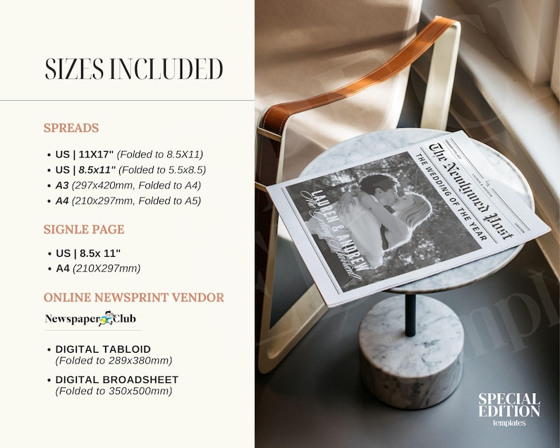 Large Newspaper Wedding Program, Canva Wedding Newspaper Template, Newspaper Club Tabloid Template, Folded Large Wedding Day Newspaper, 078 image 4