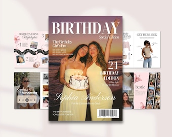 Birthday Magazine Template, Personalized Gift for Best Friend and her, Editable Keepsake for Bestie and Sister, Custom Canva Templates