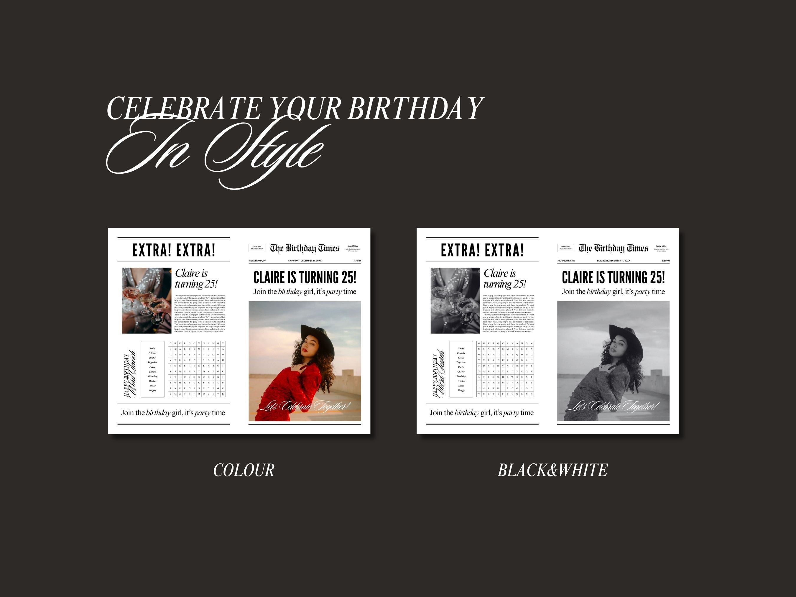 Canva Birthday Newspaper Template, Editable Newspaper Birthday, Large Canva Birthday Newspaper Template, Editable Newspaper Birthday, Large