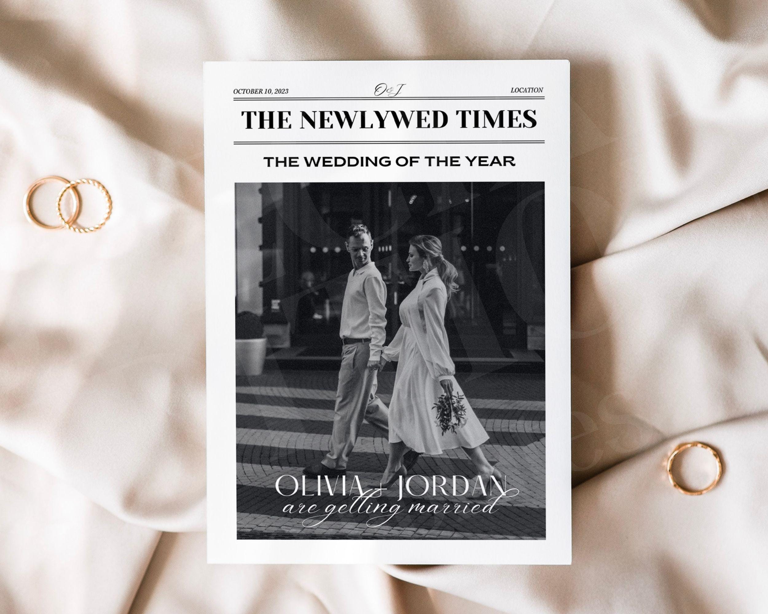 Editable Newspaper Wedding Program, Canva Wedding Newspaper Template, Printable Wedding Invitation, Wedding Day Custom Newspaper, 040
