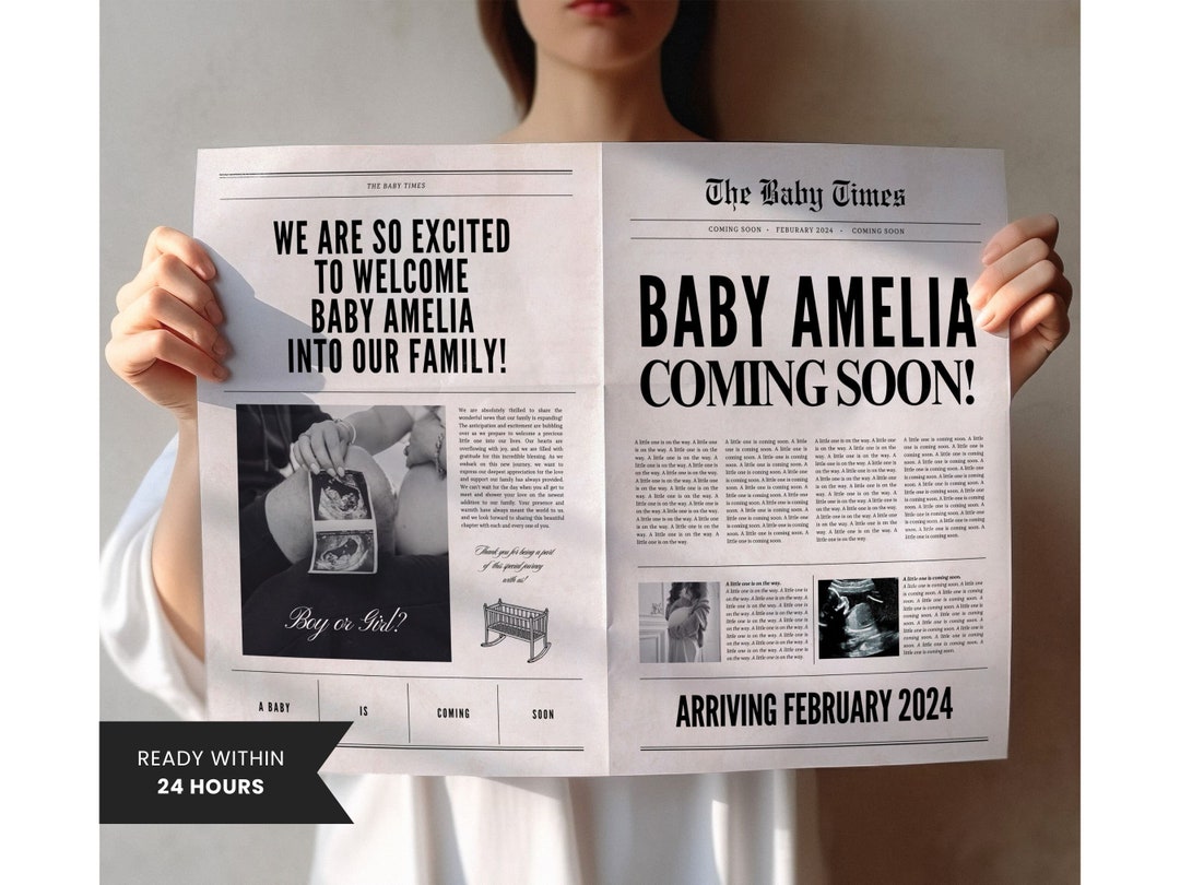 Custom Newspaper Baby Announcement, Large Newspaper Pregnancy
