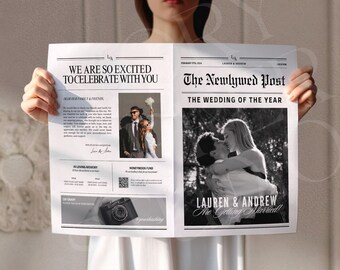 Large Newspaper Wedding Program, Canva Wedding Newspaper Template, Newspaper Club Tabloid Template, Folded Large Wedding Day Newspaper, 078