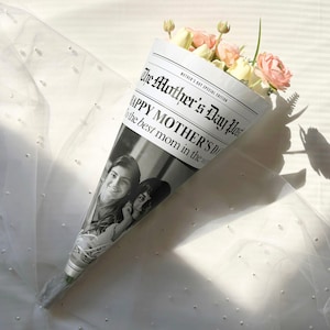 Moederdag bloemboeket wrap krant sjabloon, bewerkbare moederdagkaart, afdrukbaar cadeau voor moeder, eerste keer moeder, canvassjabloon, 154