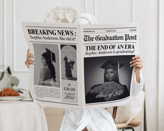 Editable Graduation Newspaper Template, Custom Canva Inviation, Senior Photography Announcement, Digital Download, 102