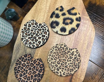 Cheetah Leopard Print Car Coasters: Neoprene Animal Print, Set of 2