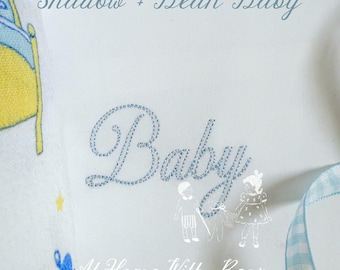 Shadow + Bean Stitch Baby Script, 5 sizes, Embroidery Machine Digital Download