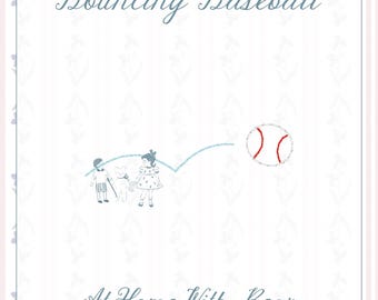 Bouncing Baseball, Name + Monogram Frame, 2 sizes, Embroidery Machine Digital File