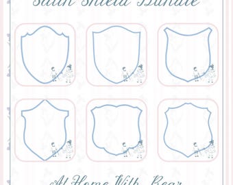 Satin Stitch Shield Bundle, 6 Different Shield, 4 Sizes for Each, Embroidery Machine Digital File