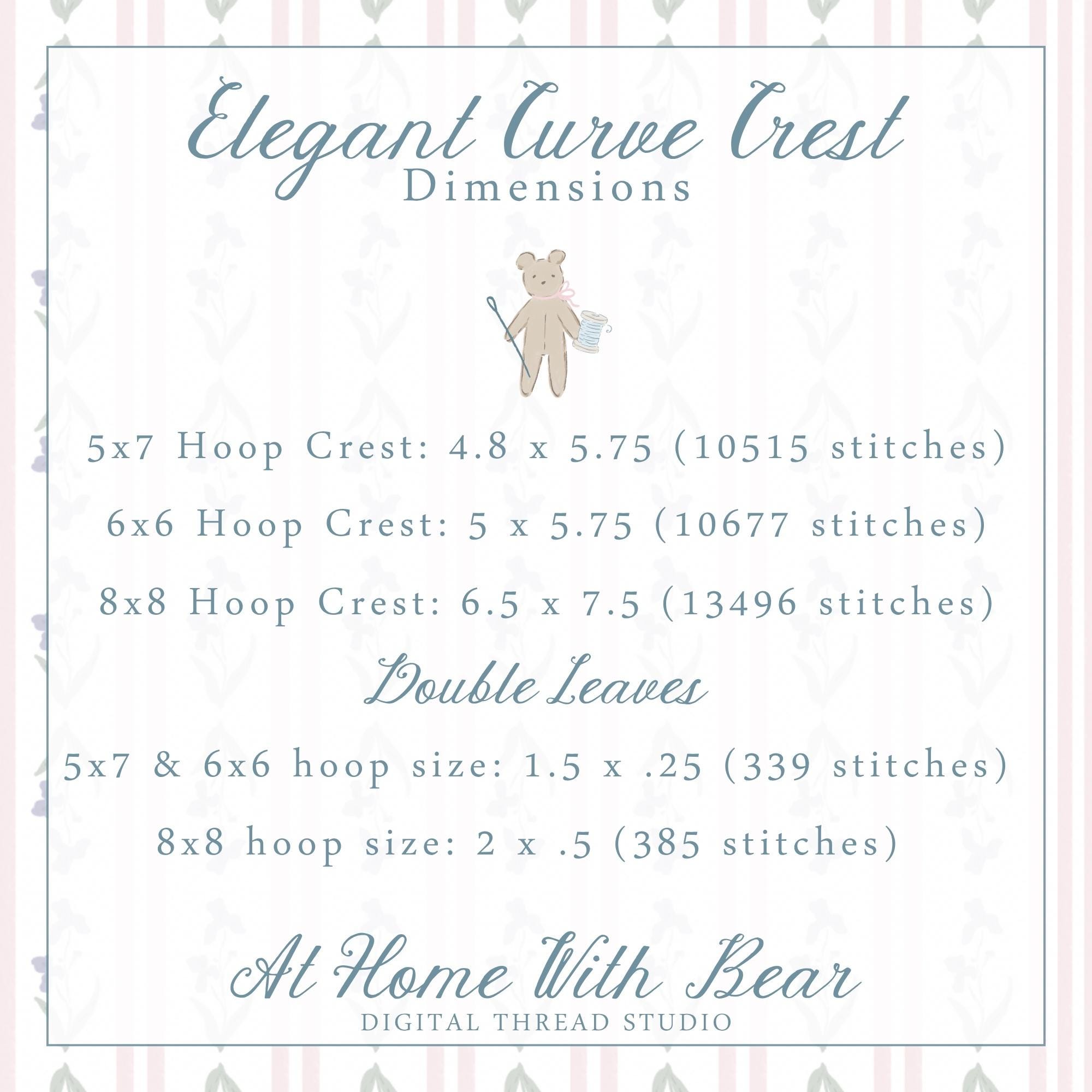 Elegant Curved Crest With Bow, Leaves, 3 Sizes Included, Embroidery ...